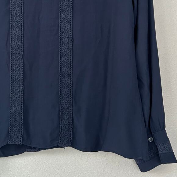 Boden Imi Jersey Trim Top long sleeve lace detail pleated boho bohemian navy 8 - Picture 7 of 11